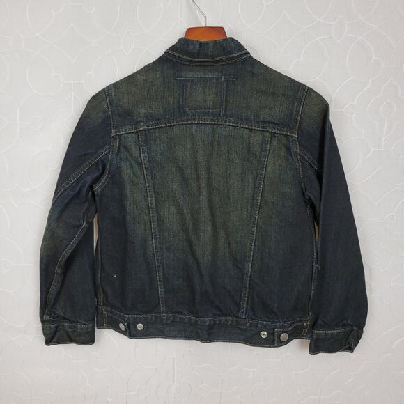 Levis Red Tab Trucker Denim Jacket Womens Medium Dark Wash Snap Closure 2 Pocket - Picture 7 of 14